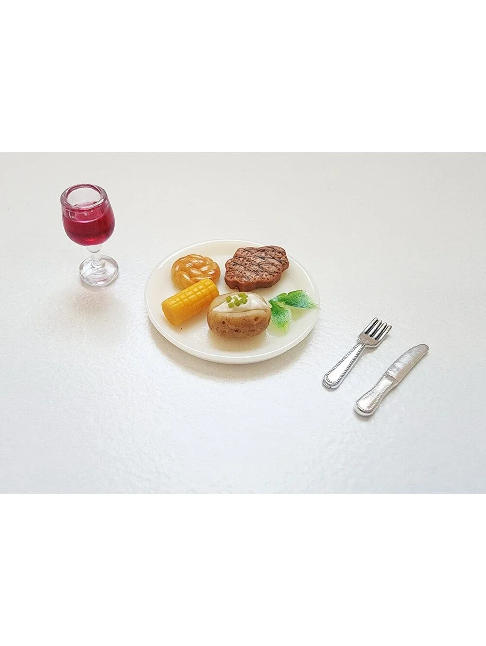Miniature Dollhouse Food Steak and Baked Potato Dinner